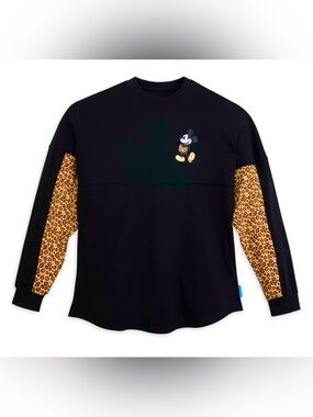 Womens Long-Sleeve spirit jersey with Leopard Sleeves and Mickey Graphic